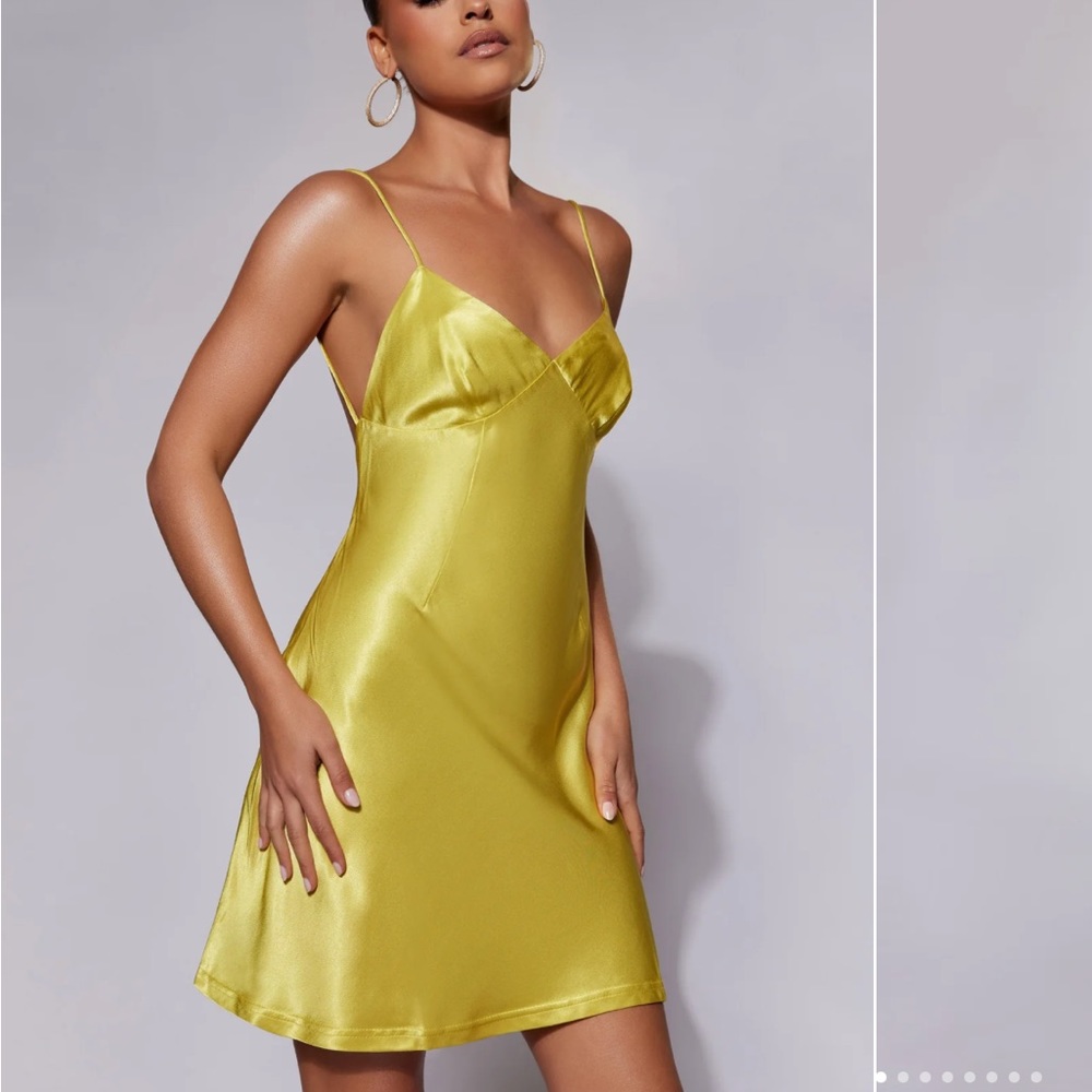NWT Chartreuse MESHKI Porter Mini Slip Dress